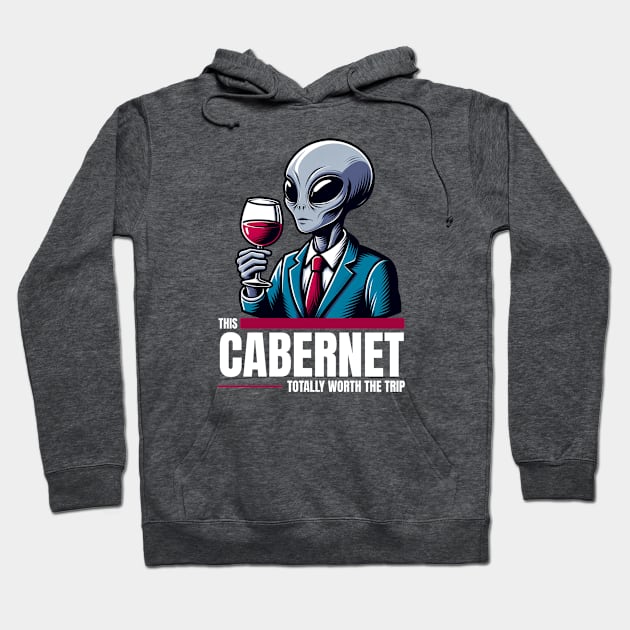 Worth the Trip - Alien with Wine Hoodie by Critter Chaos